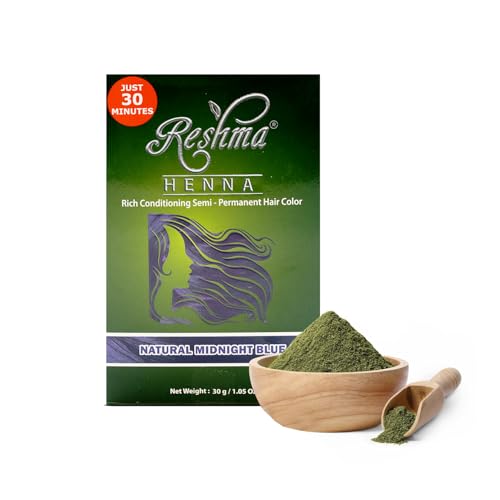 Reshma Beauty 30 Minute Henna Hair Color Infused with Organic Henna Lawsonia Inermis 100% Gray Coverage for Soft, Shiny Hair, Plant-Based Hair Dye—1.05 oz Pack of 1 (Midnight Blue)