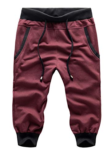 SoEnvy Men's Casual Harem Training Jogger Sport Short Baggy Pants (3X-Large,Red 3)