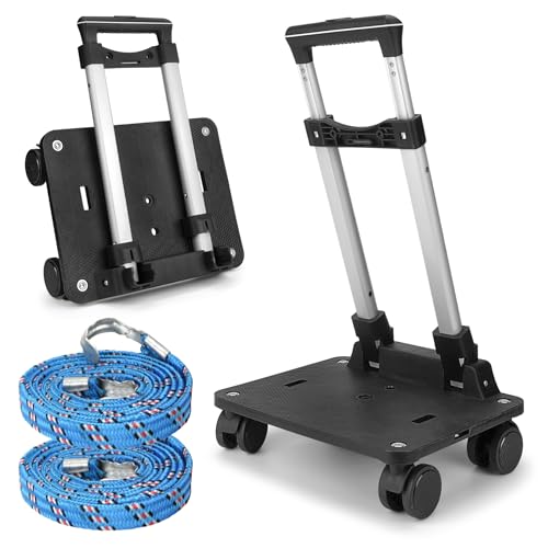 Domiella Folding Luggage Cart with Extendable Aluminum Handle and 4 Wheels, Portable Collapsible Trolley Handcart for Airport Travel, Moving and Shopping, Black