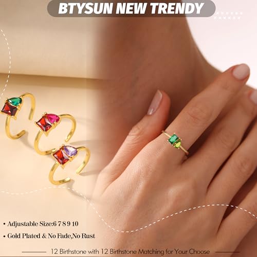Birthstone Rings for Women Non Tarnish Gold Rings Mothers Day Gifts Birthday Gifts for Teen Girls Dainty 14K Plated Adjustable CZ Stacking Promise Ring Christmas Stocking Stuffers Anniversary Jewelry for Friend Sister Girlfriend Mom
