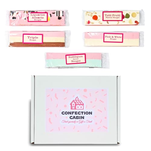 Nougat Gift Box | Selection of 5 Bars | Individually Wrapped Nougat Sweets 130 g Each | Nostalgic Gift for All Ages (5 Bars 5 Flavours)