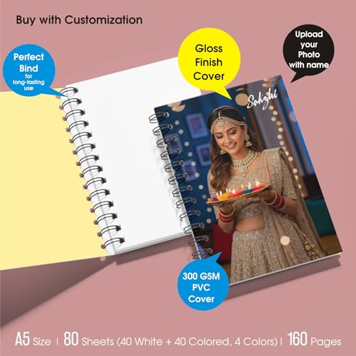 Image of Notebook Diary with Your Photo (Customized) - A5 Multicolour Notebook for Wedding, Birthday, Family Memories, Anniversary, ideal Gift for all occasion and ceremony