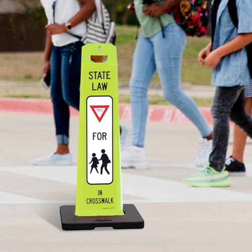 yield for pedestrians crosswalk sign for school zone and street crossing panel sign kit double sided 3m engineer grade reflective 20 lbs black portable rubber base impact resistant plastic frame