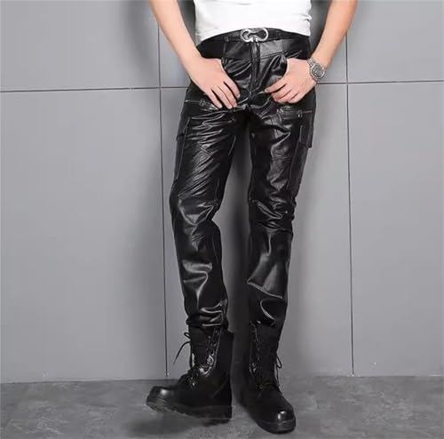 Men's Genuine Cowhide Leather Pants Multi Pocket Motorcycle Cargo Pants Casual First Layer Cowhide Trousers2