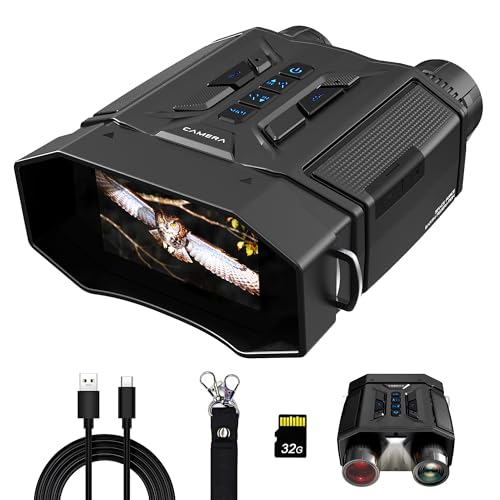 Frelisty Jumelle Vision Nocturne, Écran HD 3.0", Zoom 8X, 7 Niveaux IR, Batterie 4000mAh, Carte 32GB, Compatible Trépied, Lunette Vision Nocturne pour Observation Nocturne et Camping (Noir)