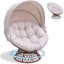 COMHOMA Papasan Chair, 36" Ergonomic Wicker Papasan Chair with Extra-Thick Soft Fabric Cushion, Heavy-Duty Steel Frame, 360 Swivel Base for Living Room, Lounge, Bedroom & Reading Nook Beige