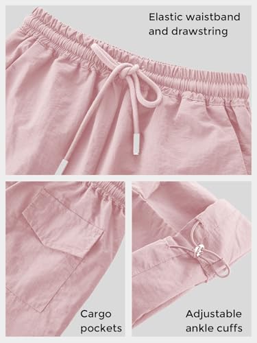 Image of Girls Parachute Cargo Pants Drawstring Waterproof Causal Hiking Pants for Girls Pockets Lightweight Running Joggers