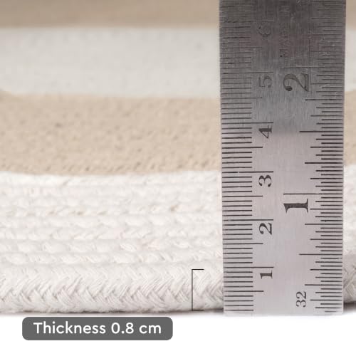 Image of Encasa XO Oval Braided Area Rug for Living Room & Bedroom | Cotton Blend Reversible Floor Carpet | Handwoven Natural Fiber Boho Room Decor | Washable | Beige & Off-White-1 (122x183 cm) | 4x6 Ft
