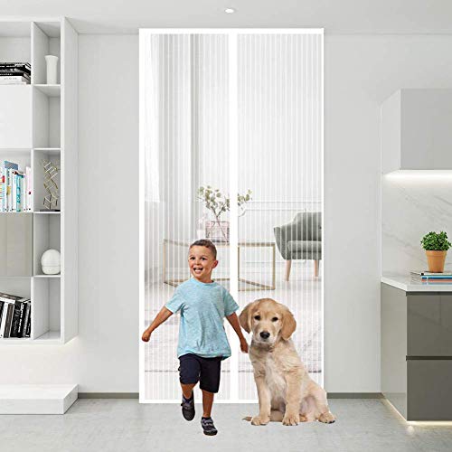 MODKOY Mosquitera Puertas Exteriores 110x210cm, Cerrado automáticamente Plegable, Circulacion de Aire Cortina Ultrafina Mantiene Mosquitos Fuera, FáCil De Instalar, para Pasillos Puertas, Blanco