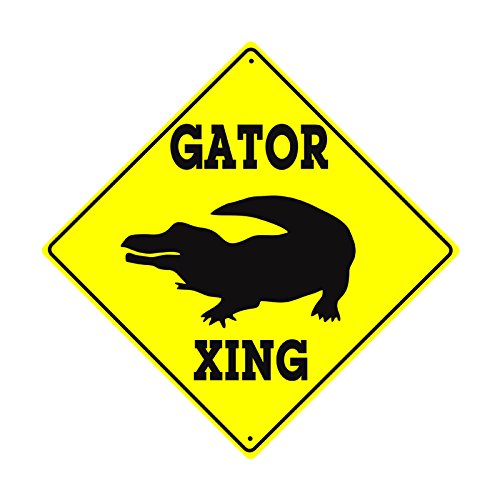 Gator Xing Crossing Wildlife Animal Caution Danger Safety Hunter Novelty Road Wall Décor Diamond Metal Aluminum 12 x12  Sign