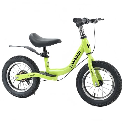 VZXフットバイクブレーキ付ペダルなし12~18インチ2歳3歳4歳5歳男の子女の子子供用トレーニングスライド軽量バランストレーニング子供用自転車高さ調節可能乗用玩具適合 (アップルグリーンワンピースホイール,14インチ)