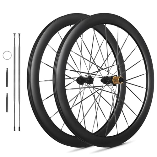 Juego de Ruedas de Carbono de 50 mm para Ciclismo 700C para Carretera Compatible con 8/9/10/11/12 Velocidades Freno de Disco con Bloqueo Central 23-45C con Cubierta Y Sin Cámara Eje Pasante Trinq