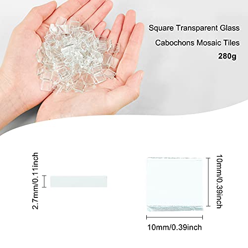 FINGERINSPIRE 375 PCS (280g) Transparent Mosaic Tiles, 0.4 Inch Square Shape Glass Tiles, Crystal Clear Glass Mosaic Supplies Pieces for Crafts Home Decoration