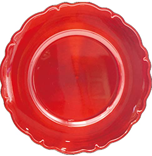 Gilbins 13 inch- Charger Plates, Round Plastic Reef Charger Plates, Holiday Charger Plate Wedding Holiday & Party Table Décor Set of 4 (Red 1)