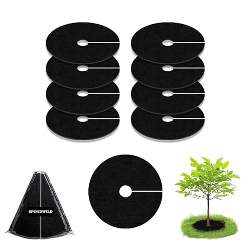 SPONDWILD 20.47' 8 Pack Non-Woven Mulch Mat, Reusable Weed Control Fabric for Landscaping, Degradable Tree Barrier Mat for Root Protection
