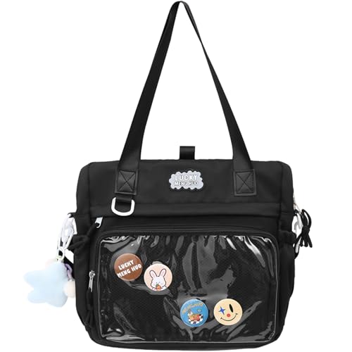 Teclado Kawaii Messenger Bag with Cute Accessories Nylon Casual Crossbody Bag with Pendants Shoulder Bag Travel Daypacks