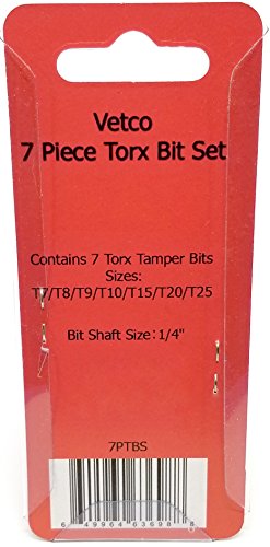 VETCO 7-Piece Security Torx Bit Set T-7, T-8, T-9, T-10, T15, T20