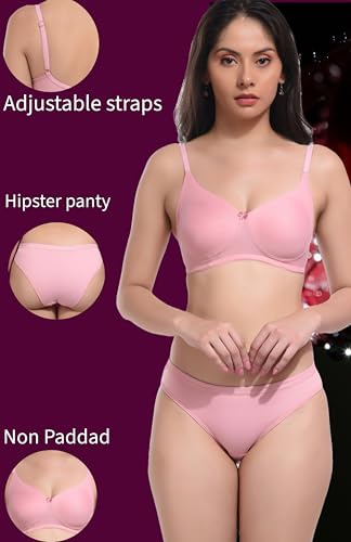 Image of REALSIDE Women Cotton Bra Panty Set for Lingerie Set|Bra Panty Set | Panty Bra Set for Women Women Lingerie Set A Beautiful Combo Pack of 3-Black,Green,Pink