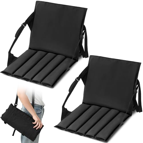 Marsui 2 Pcs Folding Stadium Seats for Bleachers with Back Support Foldable Bleacher Seat Portable Lightweight Padded Wide Cushion Black Stadium Chair for Outdoor Sports Events Concerts Camping Floor