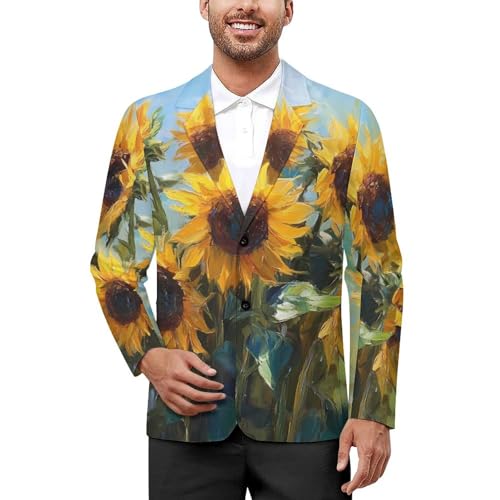 Painting Sunflowers Men's Slim Suit Long-Sleeve Prom Tuxedo Classic Two Button Business Jacket