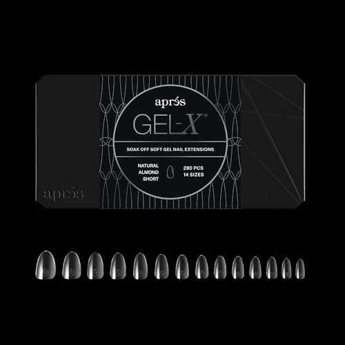 Aprs Gel-X Almond Box of Nail Tips | 280 Gel-X Tips Soft Tips 14 Sizes 00-9 | Half-sizes Included (Natural Almond Short 280 Count)