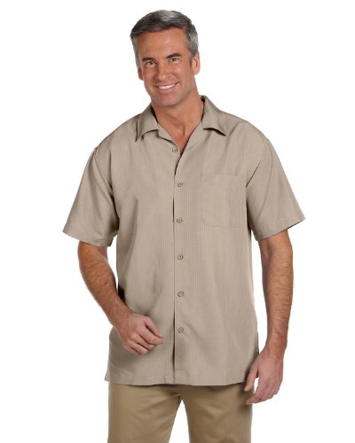 Harriton Men's Barbados Textured Camp Shirt XL KHAKI