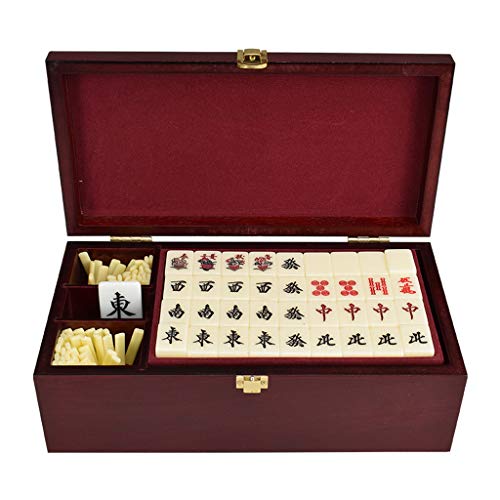 Juego de mahjong japonés, azulejos acrílicos de alta calidad con caja de regalo de madera, ideal para entusiastas de los juegos tradicionales y coleccionistas