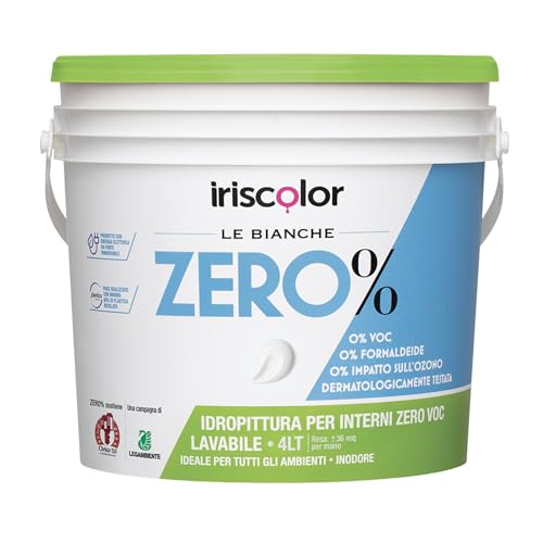 ZERO% Pintura blanca para interiores 4 LT ZERO VOC ZERO FORMALDEHÍDO Pintura blanca para paredes interiores Lavable Inodoro Testado dermatológicamente