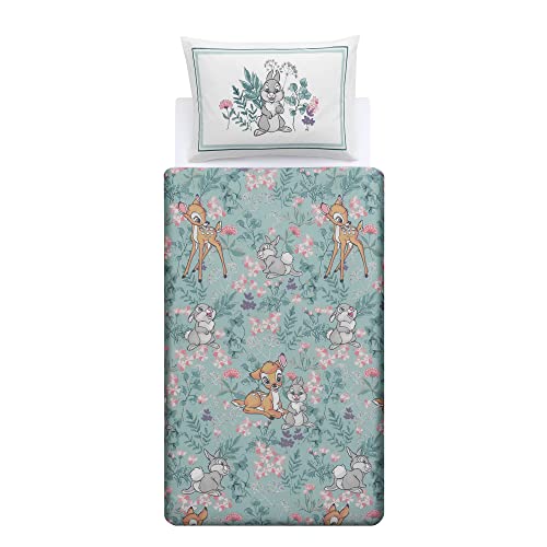 Disney Home Bambi & Thumper Juego de funda de edredón reversible de dos caras, 100% algodón,...