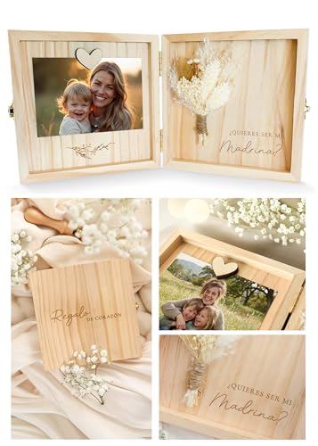 Joli Coon Estojo de madeira para perguntar à madrinha - Quer ser minha madrinha? - Estojo de madeira nobre 14 x 14 x 3 cm