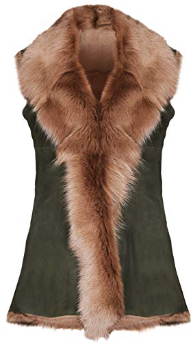 Ladies Olive Women's Soft Real Toscana Sheepskin Leather Gilet Waistcoat