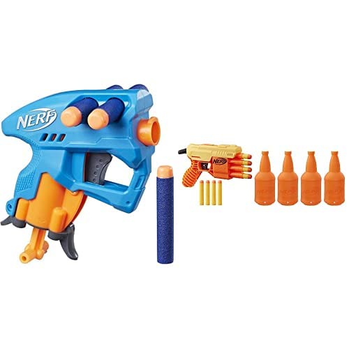 Image of Nerf N-Strike Nano Fire, Blue & Fang Qs-4 Targeting Set (Includes Toy Blaster, 4 Half-Targets, and 8 Official Elite Darts for Kids, Teens, Adults)