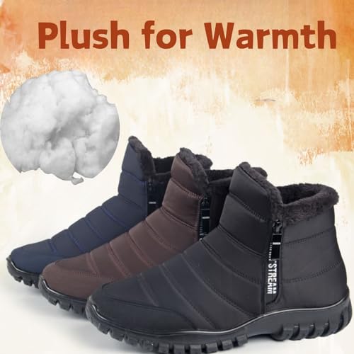 OrthoFit Winter Ankle Boots Mens Waterproof Snow Boots Fur Lined Warm Ankle Boots Zipper Closure Slip on Comfortable Walking Shoes3