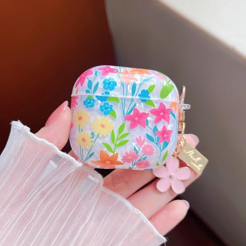 Image of MINSCOSE for Glitter AirPods 4 Case,Cute Shell Pattern Flower Design with Floral Keychain,Soft TPU Anti-Drop Shockproof Cover with Cleaner Kit for Women Girls for AirPods 4-Colorful