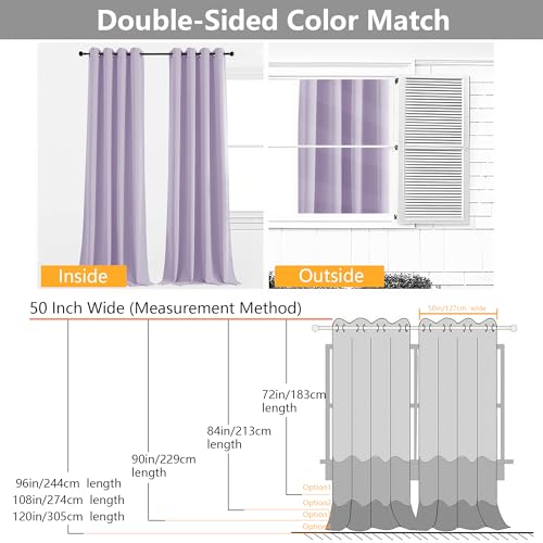 Image of Simplebrand Lilac Extra Long 10ft Curtains for Patio 120 Inches Long 2 Panels Set, Room Darkening Light Blocking Solid Thermal Insulated Energy Saving Grommet Noise Reducing Curtains, 50 Wx120 L