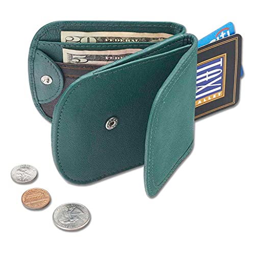 Taxi Wallet® TW03-DRAGONFLY - Soft Leather (Green) - Compact, Front Pocket Folding Wallet - For Cards, Coins, Bills, ID (Men & Women)2