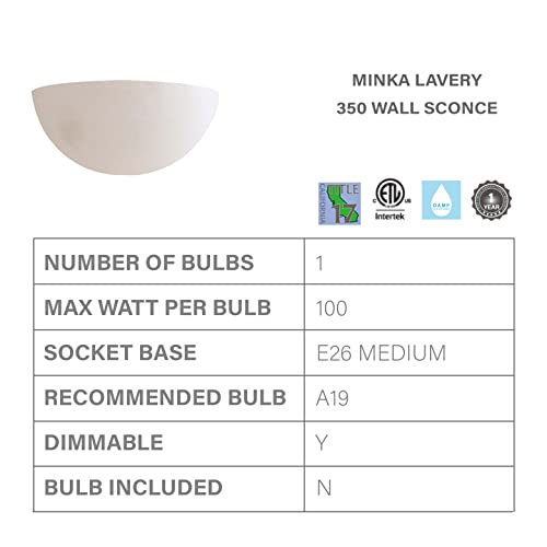 Minka Lavery Wall Sconce Lighting 350, White Ceramic Wall Lamp Fixture, 1 Light, 100 Watts, White #TOP2
