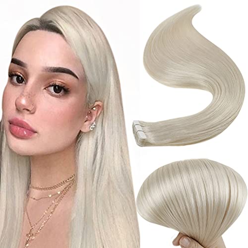 R Hair Extensions Tape in Human Hair 18inch White Blonde Hair Extensions 50g Tape in Hair Extensions Human Hair