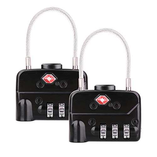 2 Stück TSA-geprüfte Gepäckschlösser  3 Ziffern Kombinationsschloss mit langem Bügel  Reiseschloss für Koffer, Gepäck, Rucksäcke und Aktentasche und mehr