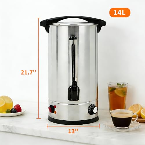 Image of 14 L /100 Cups Coffee Urn, Double-Wall Stainless Steel Coffee Maker Hot Water Urn, Large Capacity Hot Coffee Dispenser, Quick Brew, Stays Hot for Tea & Beverage at Events & Catering, Silver