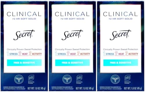 Secret Clinical Strength Soft Solid Sensitive Unscented Deodorant, 1.6 oz (Pack of 3)
