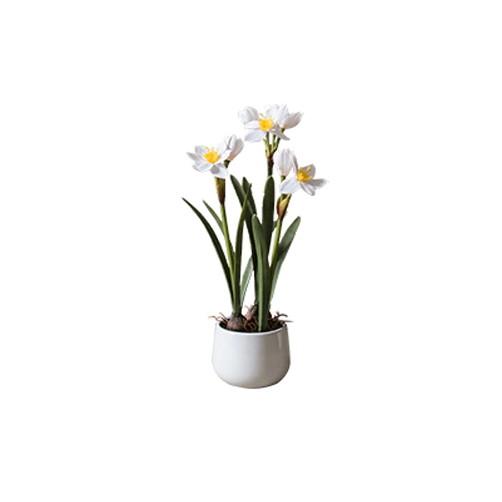 IUokLU Artificial Potted Artificial Daffodil Simulation Bonsai Ceramic Potted Flower Art Green Plant Fake Flower (Onecolor Medium)
