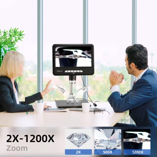 Tomlov Dm402 Pro 2K Digital Microscope 1200X, 10.1" 24Mp Hdmi Coin Microscope With Screen, Bottom Transmitted Light, Lcd Digital Soldering Microscope, 10" Stand, Pc/Tv Compatible, 32Gb #TOP6