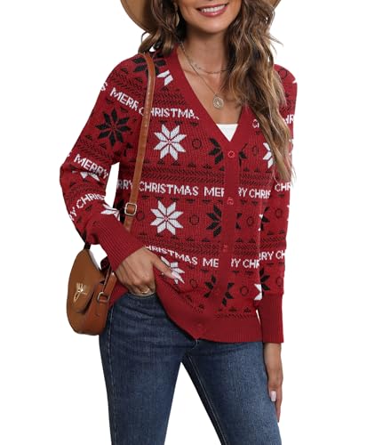 LILBETTER Women's Long Sleeve Button Down V Neck Classic Sweater Knit Cardigan