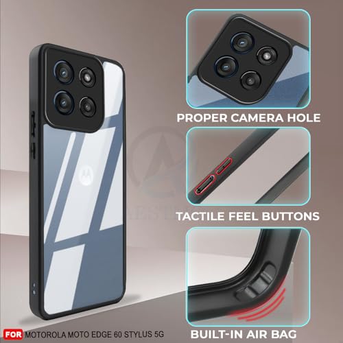 Image of AESTMO Moto Edge 60 Stylus 5G Back Cover | 360 Protection | Crystal Clear Hard Back Transparent | Bumper Case for Moto Edge 60 Stylus 5G (PC+TPU, Black Bumper)