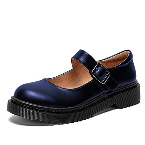 Image of YDN Women Classic Round Closed Toe Mary Jane Flats Platform Adjustable Single Ankle Strap Buckle Comfy Cute Pump Leather Patry Cosplay Girls Dress Shoe Size 4-16