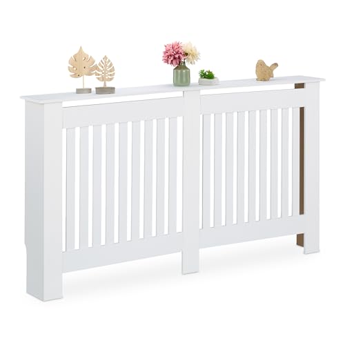 Relaxdays Cubre Radiador, Diseño Rústico, 83 x 152 x 19 cm, para Calefactores Antiguos, Cubreradiador, MDF, Blanco, 100% Tablero de Fibras, XL