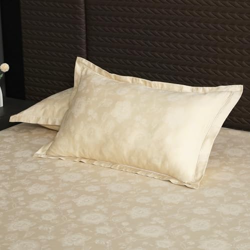 Image of Story@Home 500TC Super Soft Elegant Floral Printed Bedsheet Long Staple Egyptian Cotton Compact Yarn Super King Size (108 inch x 108 inch) 2 Pc Pillow Cover Size (18 inchx27 inch)- Sand
