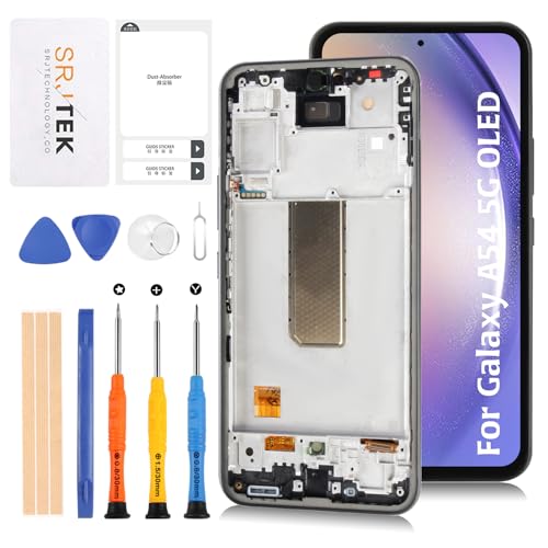 SRJTEK For Samsung Galaxy A54 5G OLED��ʌ��� �y�w��F�؋@�\�t���zLCD��ʌ����C���p�p�[�c+�u���b�N�t���[�� SM-A136E A336B A336M 6.4�C���`LCD�X�N���[���f�B�X�v���C�����p�L�b�g