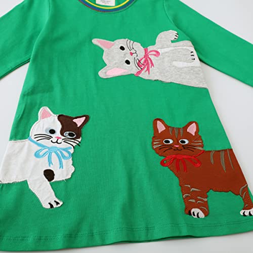 Toddler Girls Cute Cat Pattern Cotton Dress Round Neck Long Sleeve Spring Autumn Winter Casual Girls Clothes 2T #TOP4